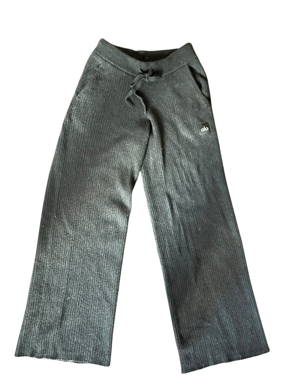 ALO Yoga Black Ribbed Wide-Leg Drawstring Pants - Picture 5 of 5
